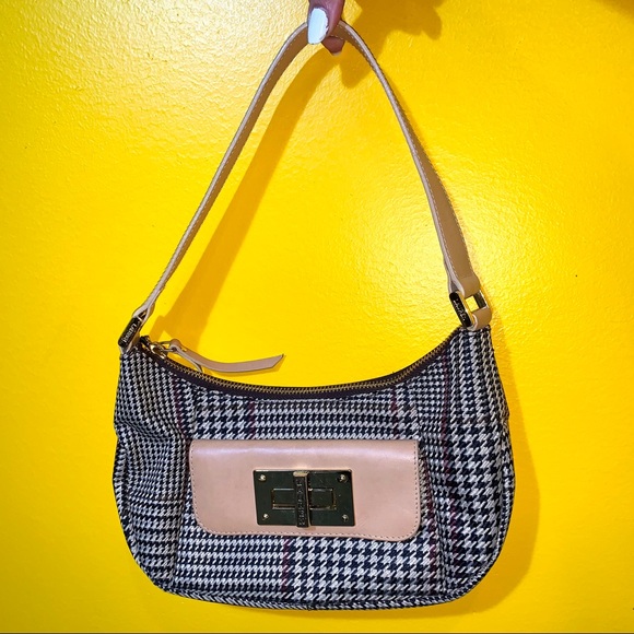 Ralph Lauren Vintage Houndstooth Shoulder Bag Mini Bag Glen Plaid Black Tan Gold - Picture 8 of 13